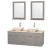 Centra 60 In. Double Vanity in Gray Oak with Ivory Marble Top with Bone Porcelain Sinks and 24 In. Mirrors