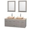 Centra 60 In. Double Vanity in Gray Oak with Ivory Marble Top with Ivory Sinks and 24 In. Mirrors