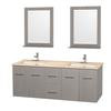 Centra 60 In. Double Vanity in Gray Oak with Ivory Marble Top with Square Sink and 24 In. Mirror