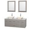 Centra 60 In. Double Vanity in Gray Oak with Solid SurfaceTop with Bone Porcelain Sinks and 24 In. Mirrors