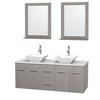 Centra 60 In. Double Vanity in Gray Oak, Solid SurfaceTop, White Porcelain Sinks and 24 In. Mirrors