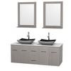 Centra 60 In. Double Vanity in Gray Oak with Solid SurfaceTop with Black Granite Sinks and 24 In. Mirrors