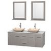 Centra 60 In. Double Vanity in Gray Oak with Solid SurfaceTop with Ivory Sinks and 24 In. Mirrors