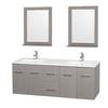 Centra 60 In. Double Vanity in Gray Oak with Solid SurfaceTop with Square Sink and 24 In. Mirror