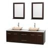 Centra 72 In. Double Vanity in Espresso with White Carrera Top with Ivory Sinks and 24 In. Mirrors