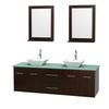 Centra 72 In. Double Vanity in Espresso with Green Glass Top with White Porcelain Sinks and 24 In. Mirrors