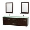 Centra 72 In. Double Vanity in Espresso with Green Glass Top with Square Sink and 24 In. Mirror