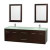 Centra 72 In. Double Vanity in Espresso with Green Glass Top with Square Sink and 24 In. Mirror