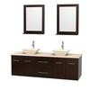 Centra 72 In. Double Vanity in Espresso with Ivory Marble Top with Bone Porcelain Sinks and 24 In. Mirrors