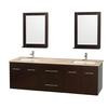 Centra 72 In. Double Vanity in Espresso with Ivory Marble Top with Square Sink and 24 In. Mirror