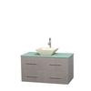 Centra 42 In. Single Vanity in Gray Oak with Green Glass Top with Bone Porcelain Sink and No Mirror