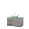 Centra 42 In. Single Vanity in Gray Oak with Green Glass Top with White Porcelain Sink and No Mirror