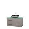 Centra 42 In. Single Vanity in Gray Oak with Green Glass Top with Black Granite Sink and No Mirror