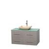 Centra 42 In. Single Vanity in Gray Oak with Green Glass Top with Ivory Sink and No Mirror