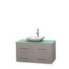 Centra 42 In. Single Vanity in Gray Oak with Green Glass Top with White Carrera Sink and No Mirror