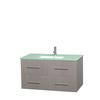 Centra 42 In. Single Vanity in Gray Oak with Green Glass Top with Square Sink and No Mirror