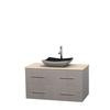 Centra 42 In. Single Vanity in Gray Oak with Ivory Marble Top with Black Granite Sink and No Mirror