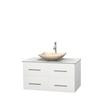 Centra 42 In. Single Vanity in White with White Carrera Top with Ivory Sink and No Mirror