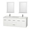 Centra 60 In. Double Vanity in White with Solid SurfaceTop with Square Sink and 24 In. Mirror