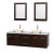 Centra 72 In. Double Vanity in Espresso, White Carrera Top, Bone Porcelain Sinks and 24 In. Mirrors