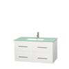 Centra 42 In. Single Vanity in White with Green Glass Top with Square Sink and No Mirror