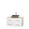 Centra 42 In. Single Vanity in White with Ivory Marble Top with Black Granite Sink and No Mirror