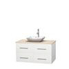 Centra 42 In. Single Vanity in White with Ivory Marble Top with White Carrera Sink and No Mirror