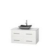 Centra 42 In. Single Vanity in White with Solid SurfaceTop with Black Granite Sink and No Mirror