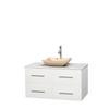Centra 42 In. Single Vanity in White with Solid SurfaceTop with Ivory Sink and No Mirror