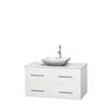 Centra 42 In. Single Vanity in White with Solid SurfaceTop with White Carrera Sink and No Mirror