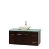 Centra 48 In. Single Vanity in Espresso with Green Glass Top with Bone Porcelain Sink and No Mirror