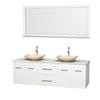 Centra 72 In. Double Vanity in White with White Carrera Top with Ivory Sinks and 70 In. Mirror