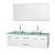 Centra 72 In. Double Vanity in White with Green Glass Top with White Porcelain Sinks and 70 In. Mirror