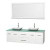 Centra 72 In. Double Vanity in White with Green Glass Top with White Carrera Sinks and 70 In. Mirror