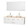 Centra 72 In. Double Vanity in White with Ivory Marble Top with Bone Porcelain Sinks and 70 In. Mirror