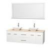 Centra 72 In. Double Vanity in White with Ivory Marble Top with White Porcelain Sinks and 70 In. Mirror