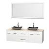Centra 72 In. Double Vanity in White with Ivory Marble Top with Black Granite Sinks and 70 In. Mirror