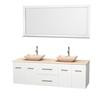 Centra 72 In. Double Vanity in White with Ivory Marble Top with Ivory Sinks and 70 In. Mirror