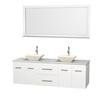 Centra 72 In. Double Vanity in White with Solid SurfaceTop with Bone Porcelain Sinks and 70 In. Mirror