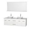 Centra 72 In. Double Vanity in White with Solid SurfaceTop with White Porcelain Sinks and 70 In. Mirror