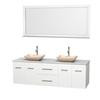 Centra 72 In. Double Vanity in White with Solid SurfaceTop with Ivory Sinks and 70 In. Mirror
