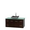 Centra 48 In. Single Vanity in Espresso with Green Glass Top with Black Granite Sink and No Mirror