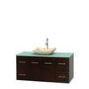 Centra 48 In. Single Vanity in Espresso with Green Glass Top with Ivory Sink and No Mirror