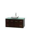 Centra 48 In. Single Vanity in Espresso with Green Glass Top with White Carrera Sink and No Mirror