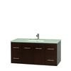Centra 48 In. Single Vanity in Espresso with Green Glass Top with Square Sink and No Mirror