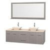 Centra 72 In. Double Vanity in Gray Oak with Ivory Marble Top with Bone Porcelain Sinks and 70 In. Mirror