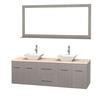 Centra 72 In. Double Vanity in Gray Oak with Ivory Marble Top with White Porcelain Sinks and 70 In. Mirror