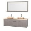 Centra 72 In. Double Vanity in Gray Oak with Ivory Marble Top with Ivory Sinks and 70 In. Mirror