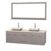 Centra 72 In. Double Vanity in Gray Oak with Ivory Marble Top with White Carrera Sinks and 70 In. Mirror