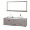 Centra 72 In. Double Vanity in Gray Oak with Solid SurfaceTop with White Porcelain Sinks and 70 In. Mirror